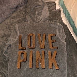 PINK Velvet & Sequin Hoodie with Faux Fur